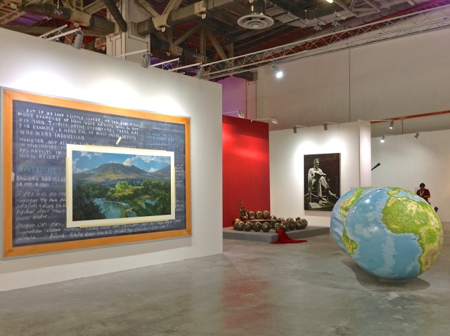 Jumaldi Alfi, 'Melting Memories of Basoeki Abdulah', 2012 (left) and Rudi Mantofani, 'The Earth and the World', 2009-2012 (right)