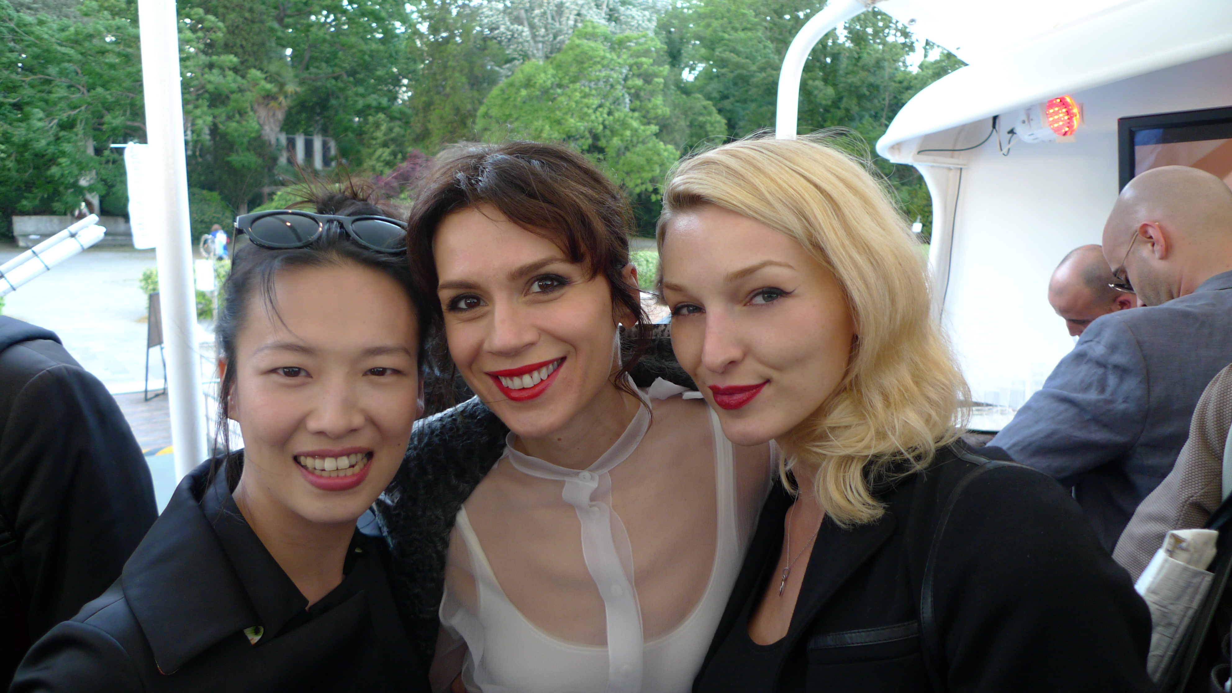 At Portuguese artist Joana Vasconcelos' preview party with pianist Rosey Chan (left) and designer Lara Bohinc (centre)