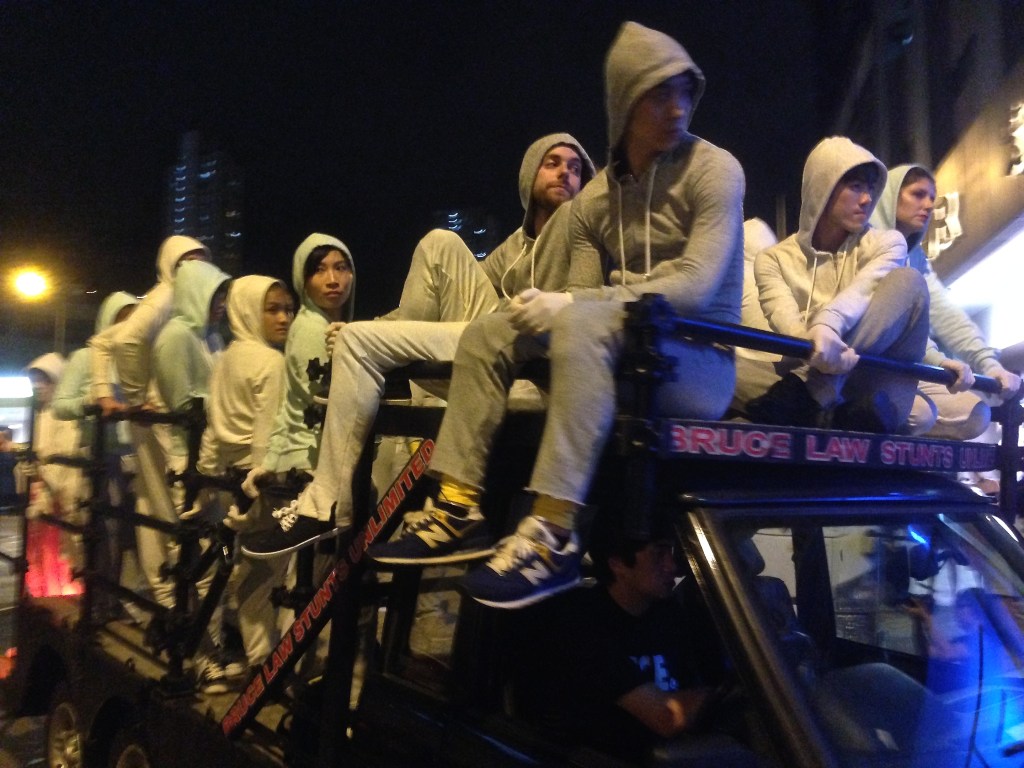 Ryan McNamara and his crew of dancers arrive at the Chai Wan Mei party