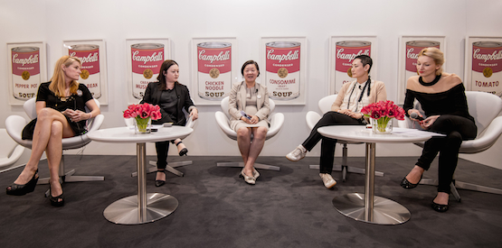 The UBS panel discussion on 'Women in the Arts'. (L-R) Katie deTilly, director of 10 Chancery Lane gallery; Alexie Glass-Cantor, executive director of Artspace, and curator of this year's Art Basel Hong Kong Encounters sector; Alice Mong, executive director of Asia Society; and Emi Eu, director of STPI.